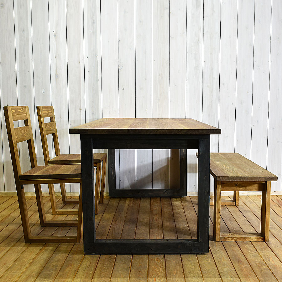国産 無垢材天板のダイニングテーブル RONOJI 4点セット 全3サイズ 食卓 机 ダイニングテーブルセット ダイニングセット