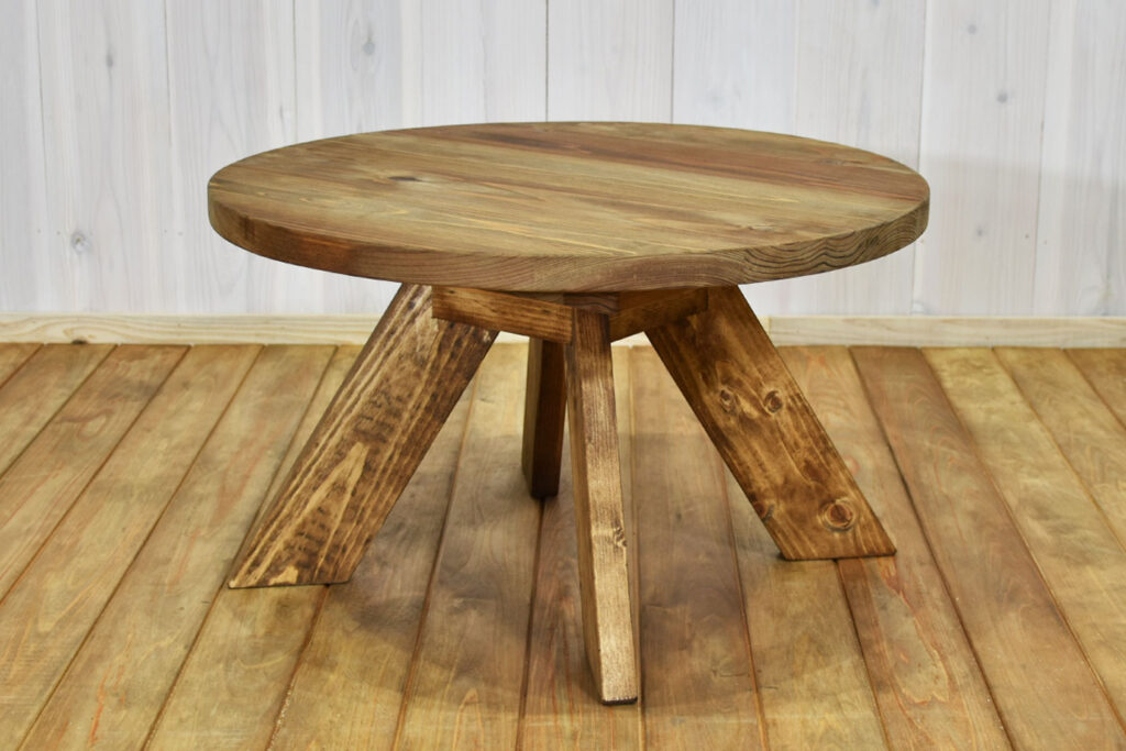 古家具アンティーク◾️木製無垢材 一枚板天板 丸ちゃぶ台 / ロー 